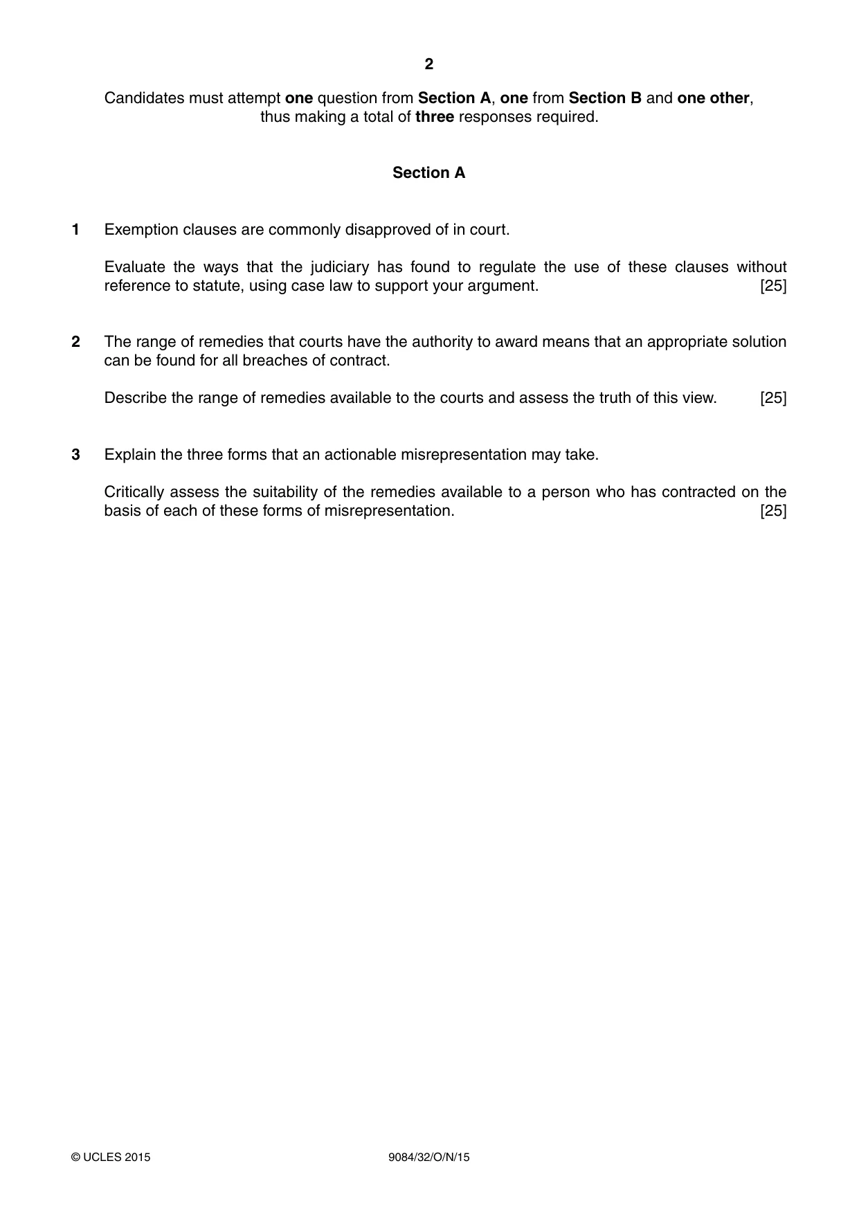 Cambridge A Level Law 9084 2015 Oct/Nov Paper 3 · Variant 2 question paper, page 2 of 4