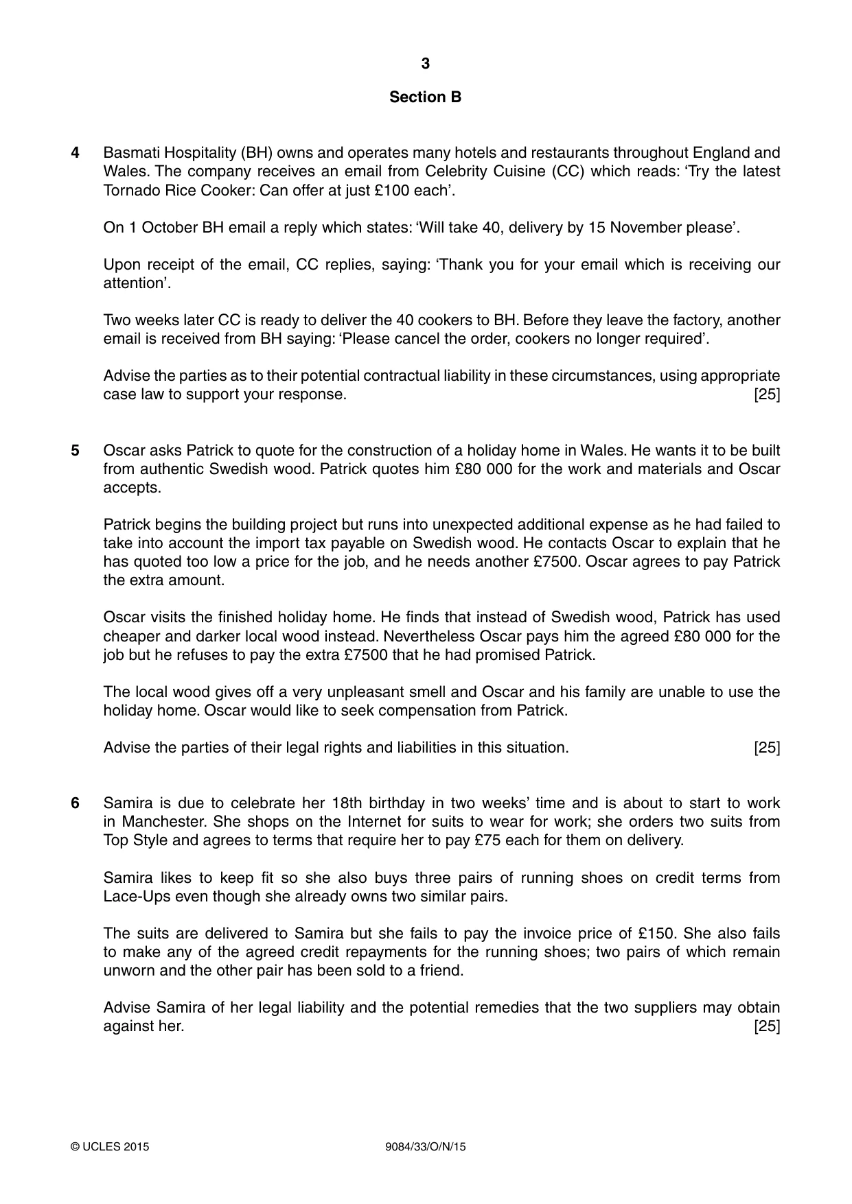 Cambridge A Level Law 9084 2015 Oct/Nov Paper 3 · Variant 3 question paper, page 3 of 4