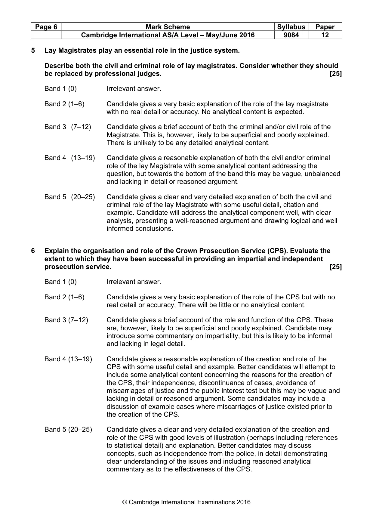 Mark scheme, page 6 of 6