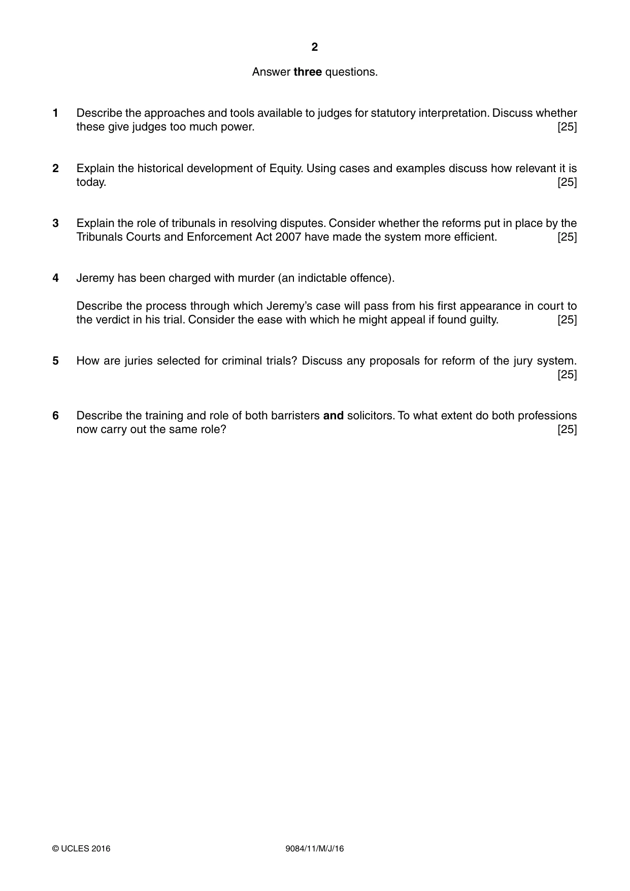 Cambridge A Level Law 9084 2016 May/June Paper 1 · Variant 1 question paper, page 2 of 4