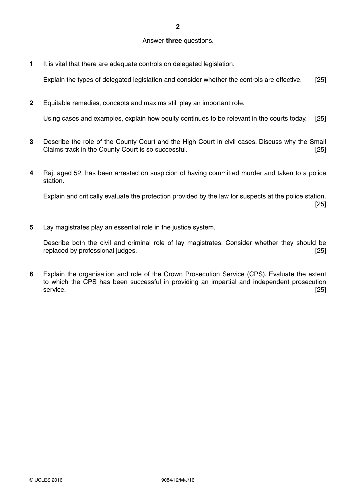 Cambridge A Level Law 9084 2016 May/June Paper 1 · Variant 2 question paper, page 2 of 4