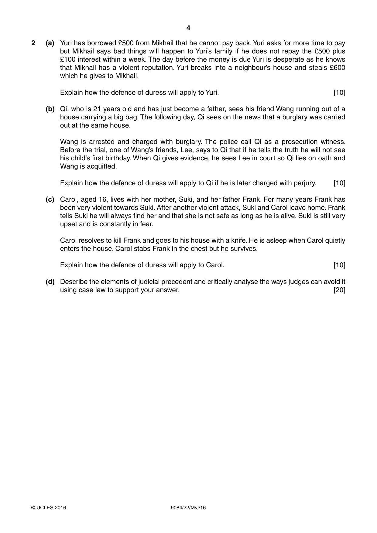 Cambridge A Level Law 9084 2016 May/June Paper 2 · Variant 2 question paper, page 4 of 8