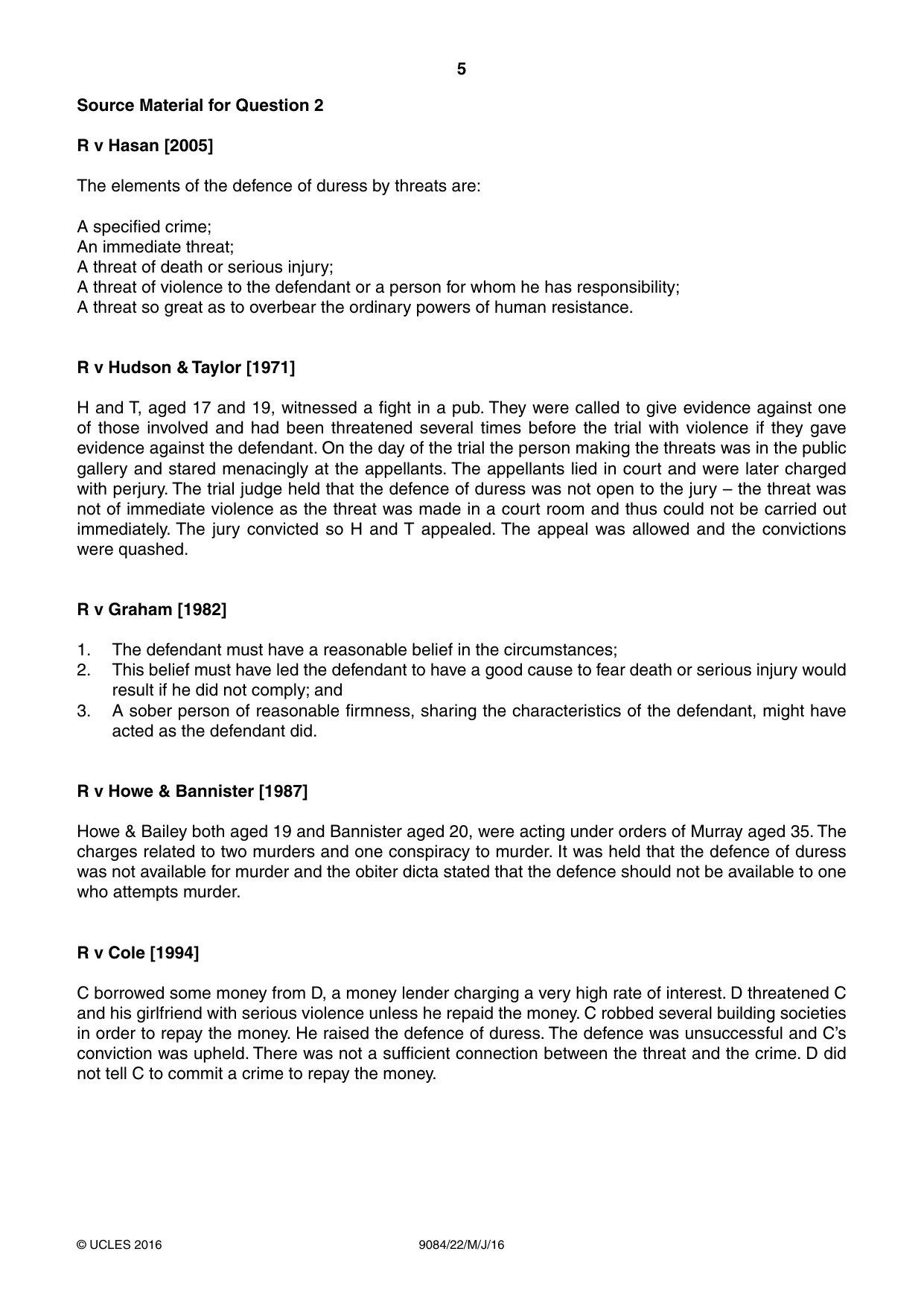 Cambridge A Level Law 9084 2016 May/June Paper 2 · Variant 2 question paper, page 5 of 8