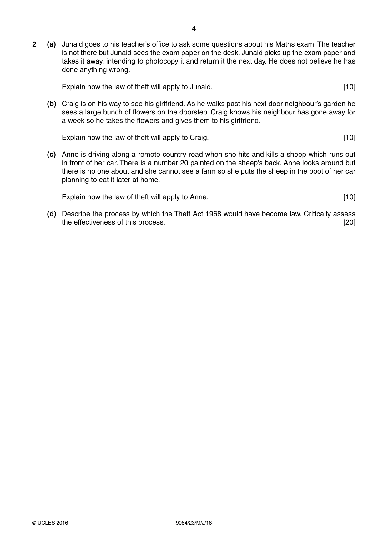 Cambridge A Level Law 9084 2016 May/June Paper 2 · Variant 3 question paper, page 4 of 8