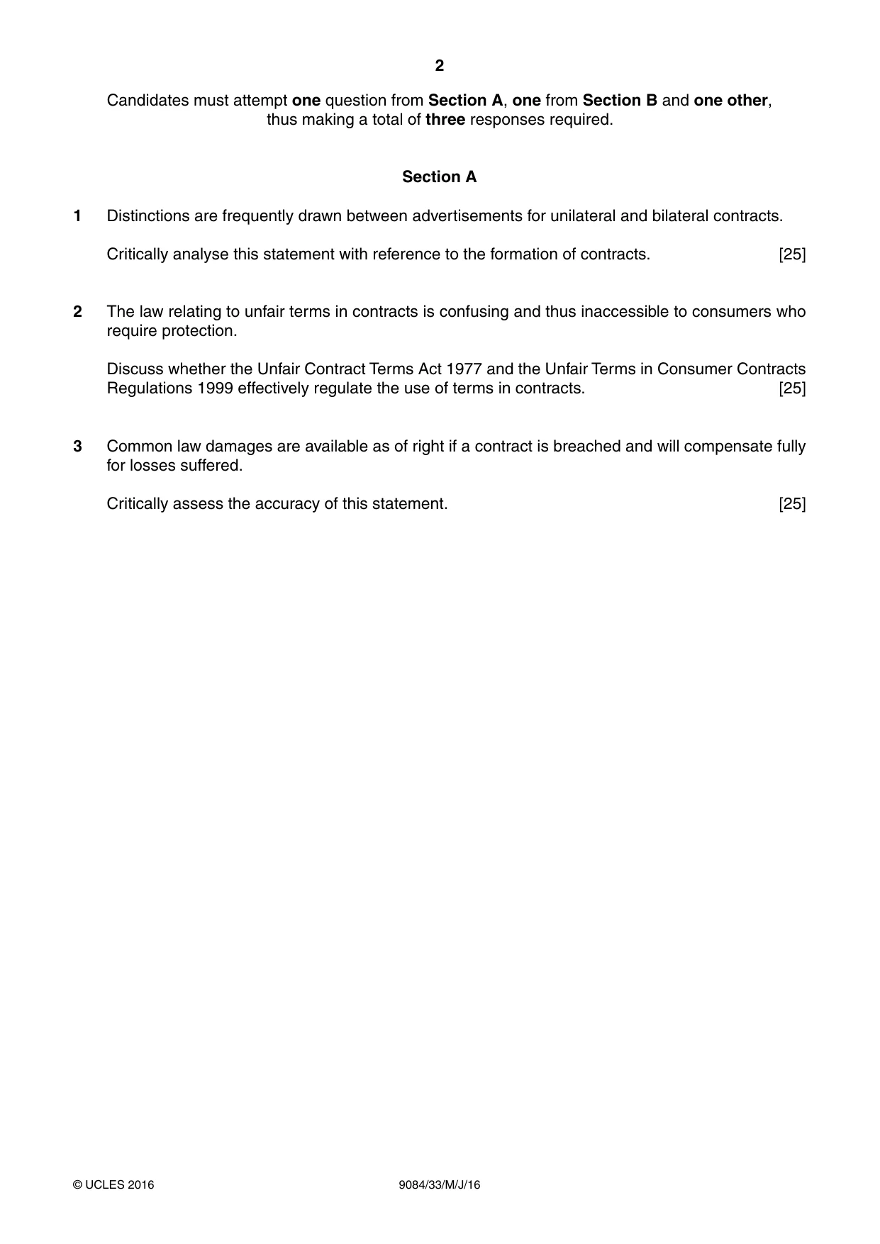 Cambridge A Level Law 9084 2016 May/June Paper 3 · Variant 3 question paper, page 2 of 4