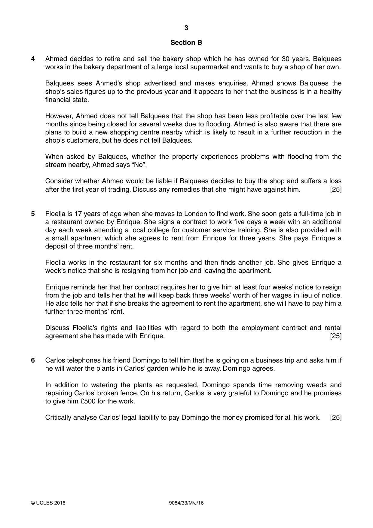Cambridge A Level Law 9084 2016 May/June Paper 3 · Variant 3 question paper, page 3 of 4