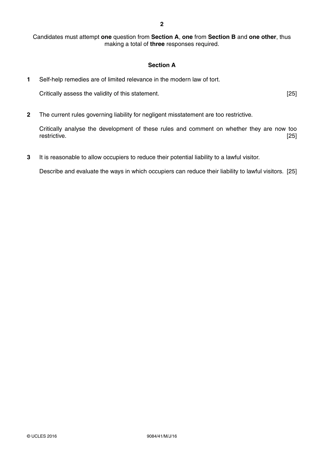 Cambridge A Level Law 9084 2016 May/June Paper 4 · Variant 1 question paper, page 2 of 4