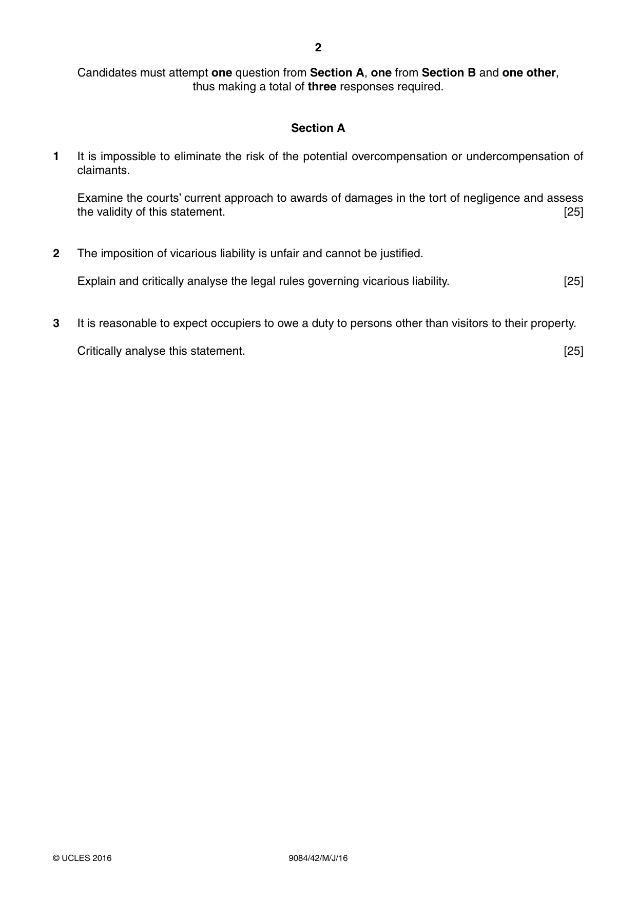 Cambridge A Level Law 9084 2016 May/June Paper 4 · Variant 2 question paper, page 2 of 4