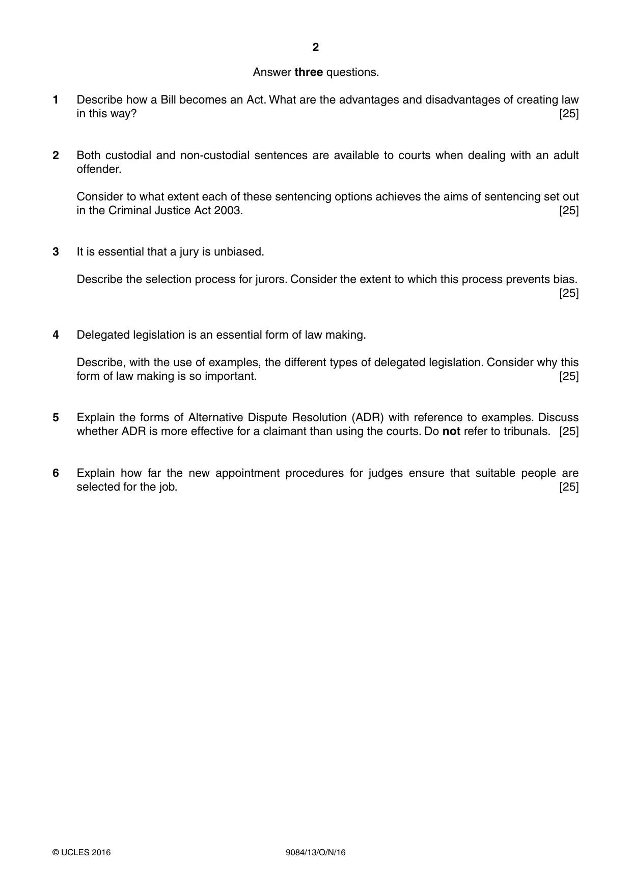 Cambridge A Level Law 9084 2016 Oct/Nov Paper 1 · Variant 3 question paper, page 2 of 4