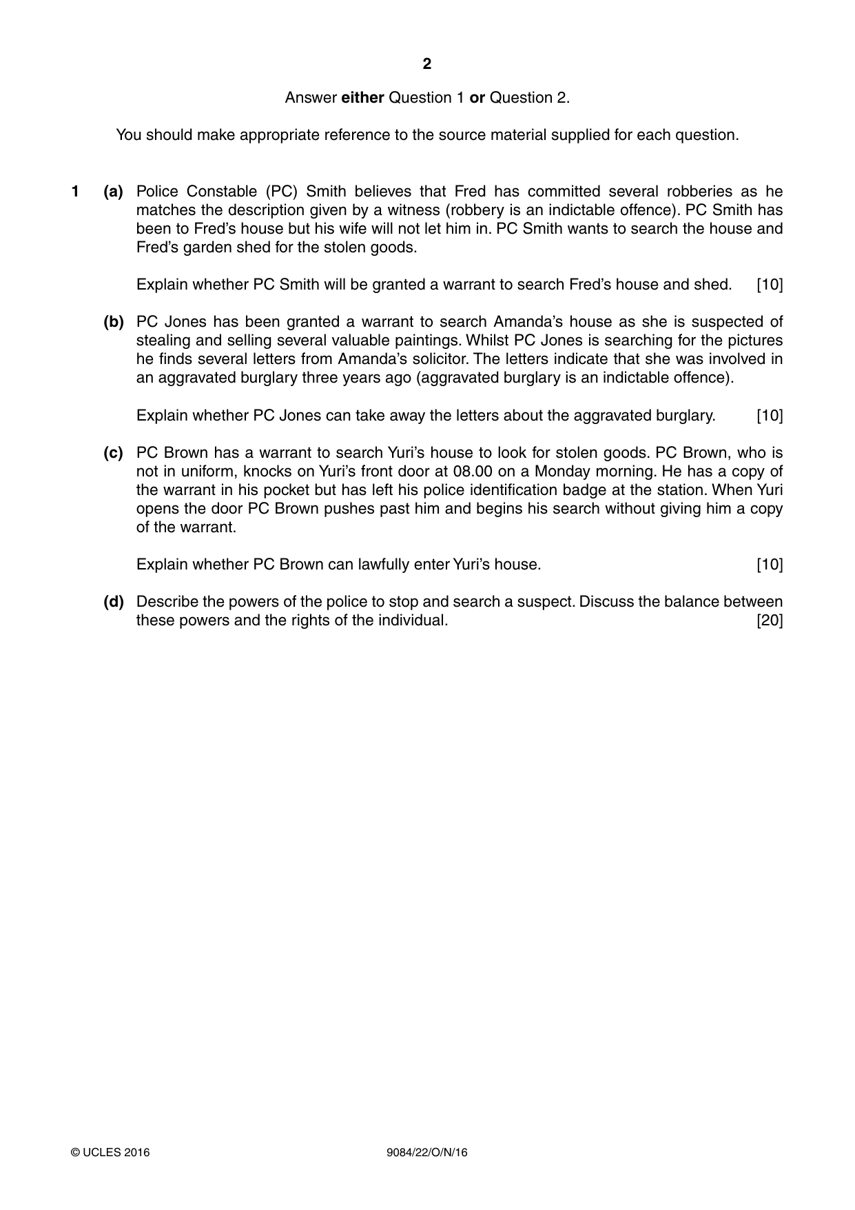 Cambridge A Level Law 9084 2016 Oct/Nov Paper 2 · Variant 2 question paper, page 2 of 8