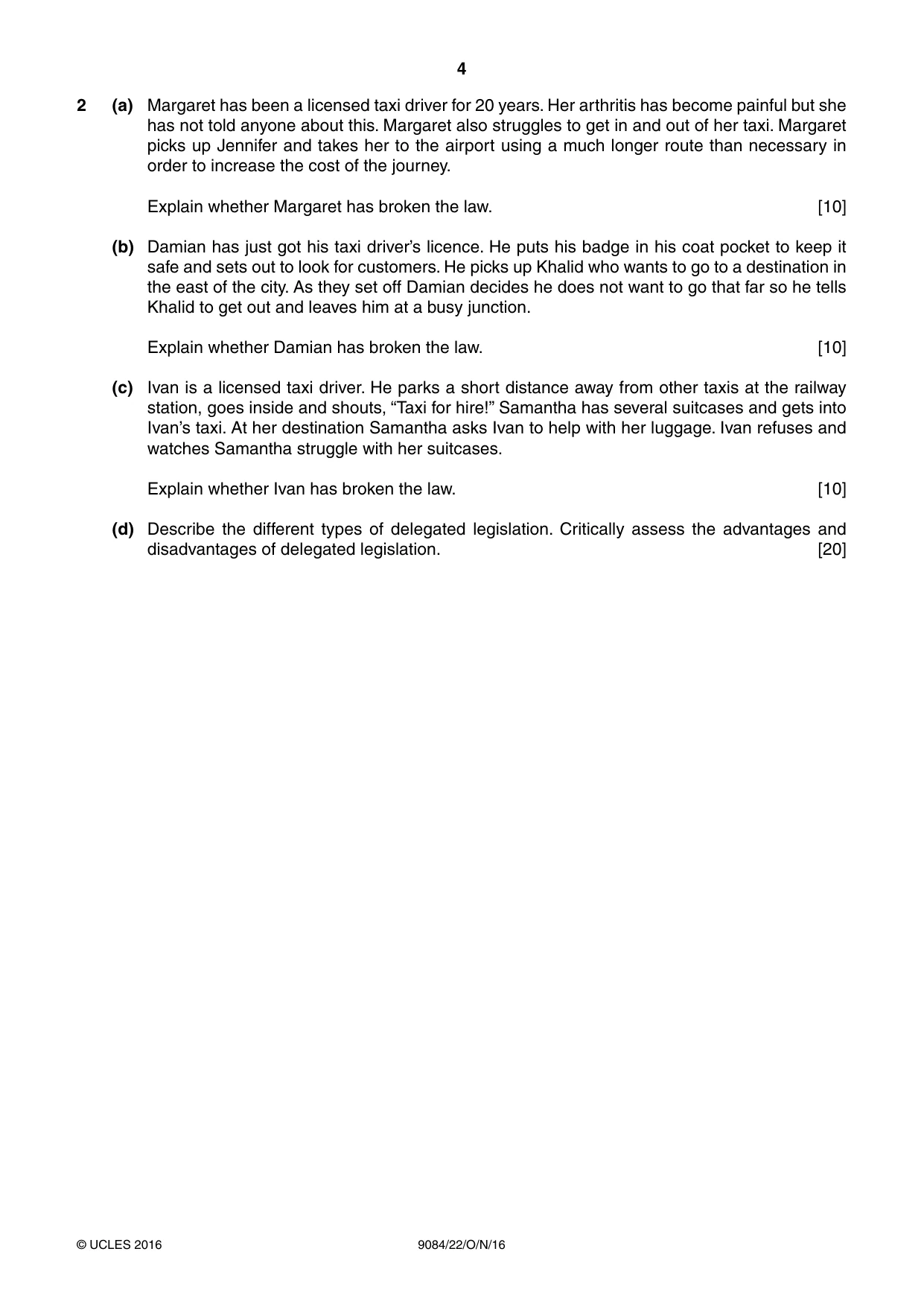 Cambridge A Level Law 9084 2016 Oct/Nov Paper 2 · Variant 2 question paper, page 4 of 8