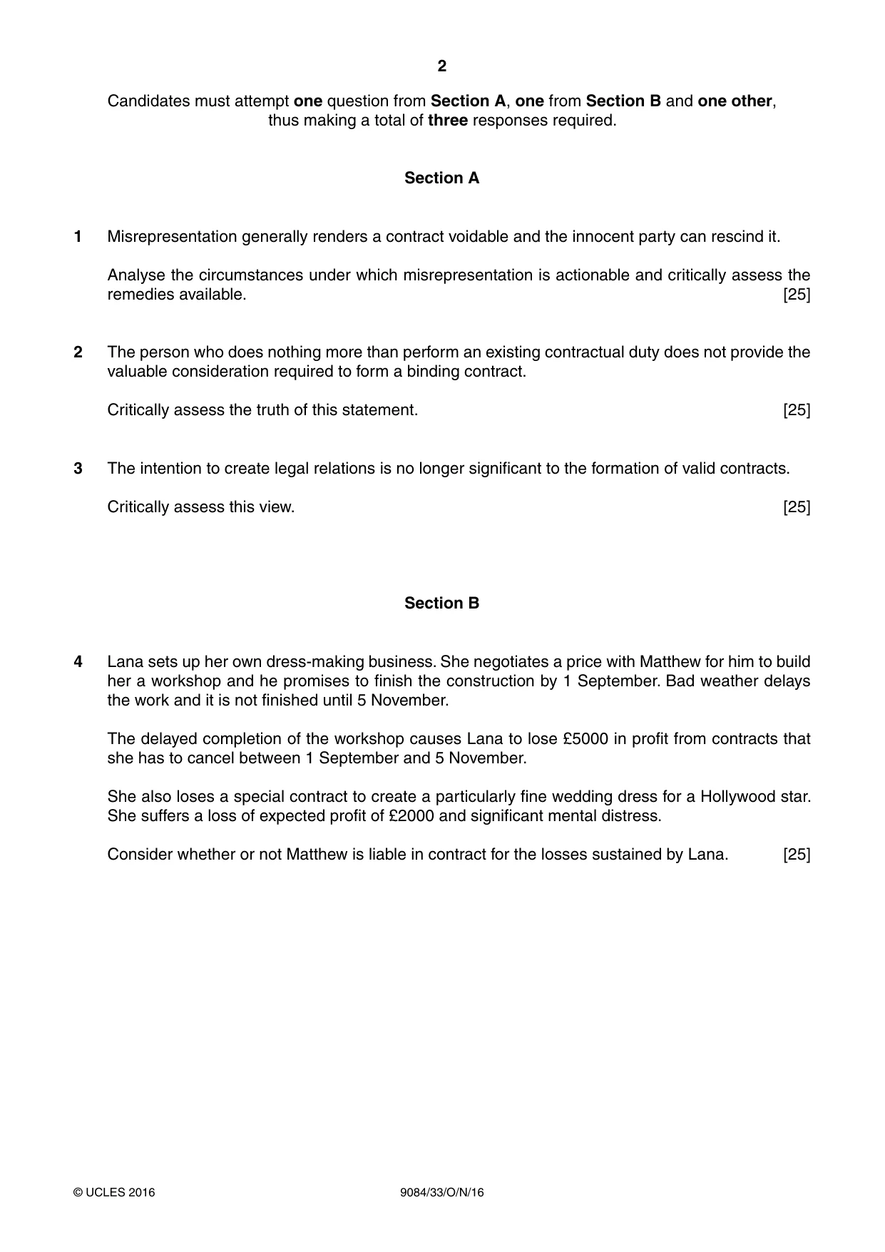 Cambridge A Level Law 9084 2016 Oct/Nov Paper 3 · Variant 3 question paper, page 2 of 4