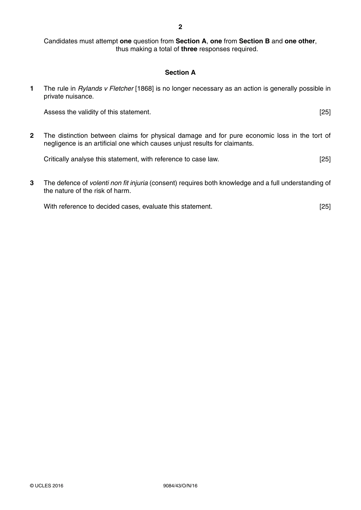 Cambridge A Level Law 9084 2016 Oct/Nov Paper 4 · Variant 3 question paper, page 2 of 4