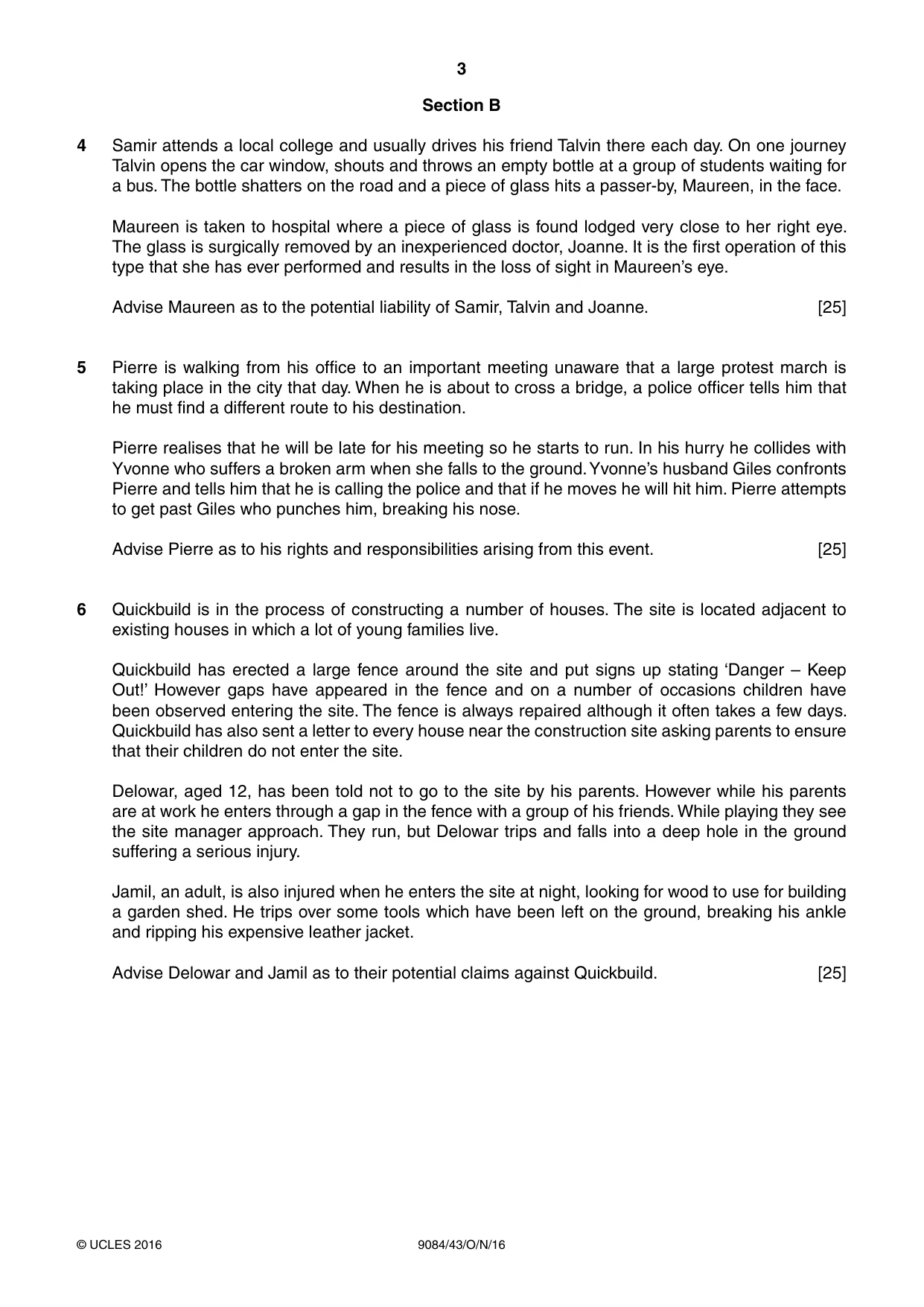Cambridge A Level Law 9084 2016 Oct/Nov Paper 4 · Variant 3 question paper, page 3 of 4