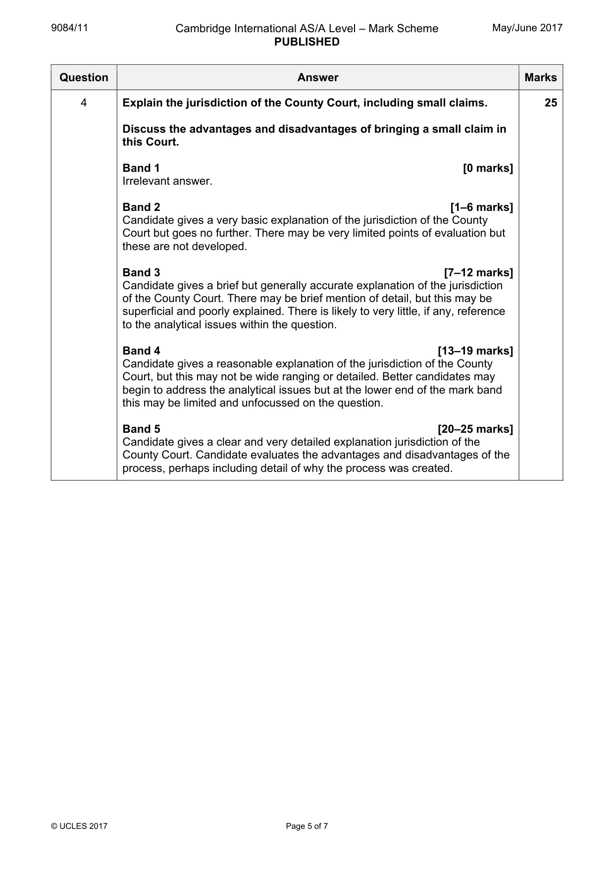Mark scheme, page 5 of 7