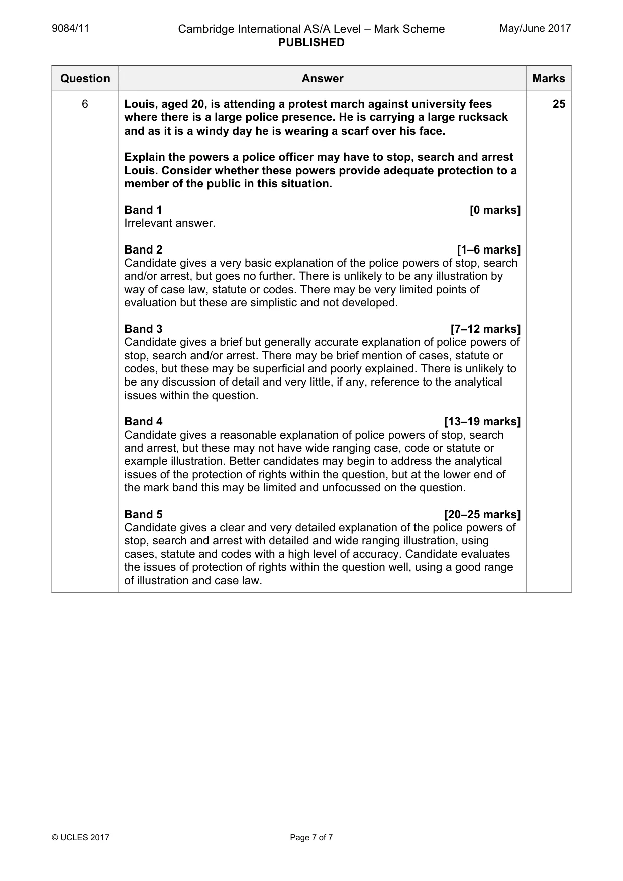 Mark scheme, page 7 of 7