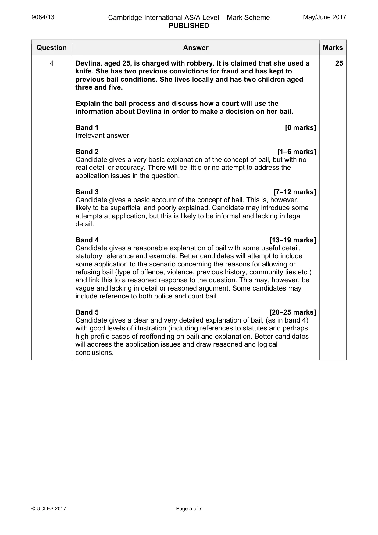 Mark scheme, page 5 of 7
