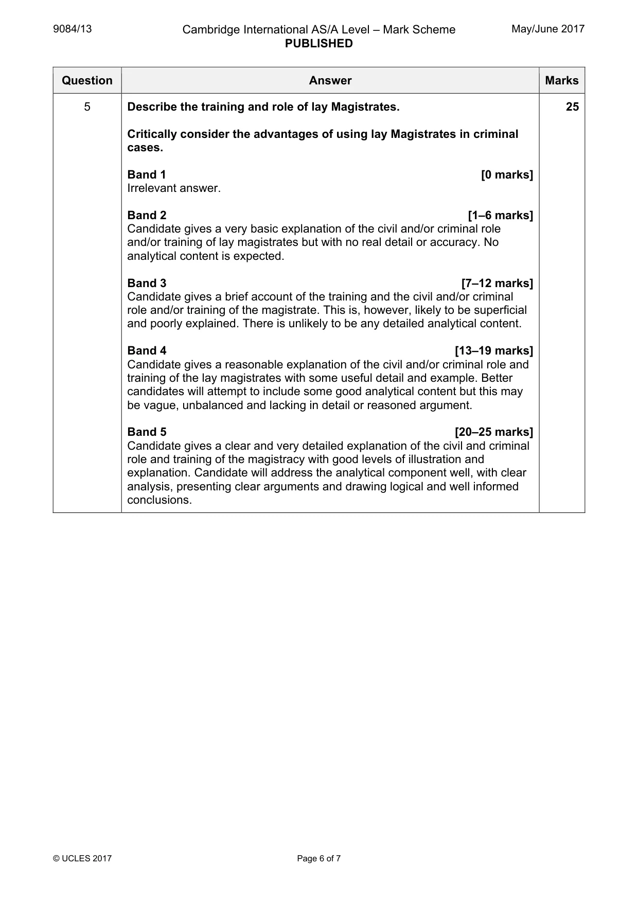 Mark scheme, page 6 of 7