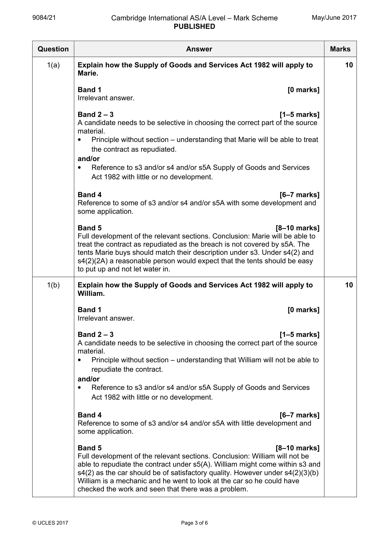 Mark scheme, page 3 of 6