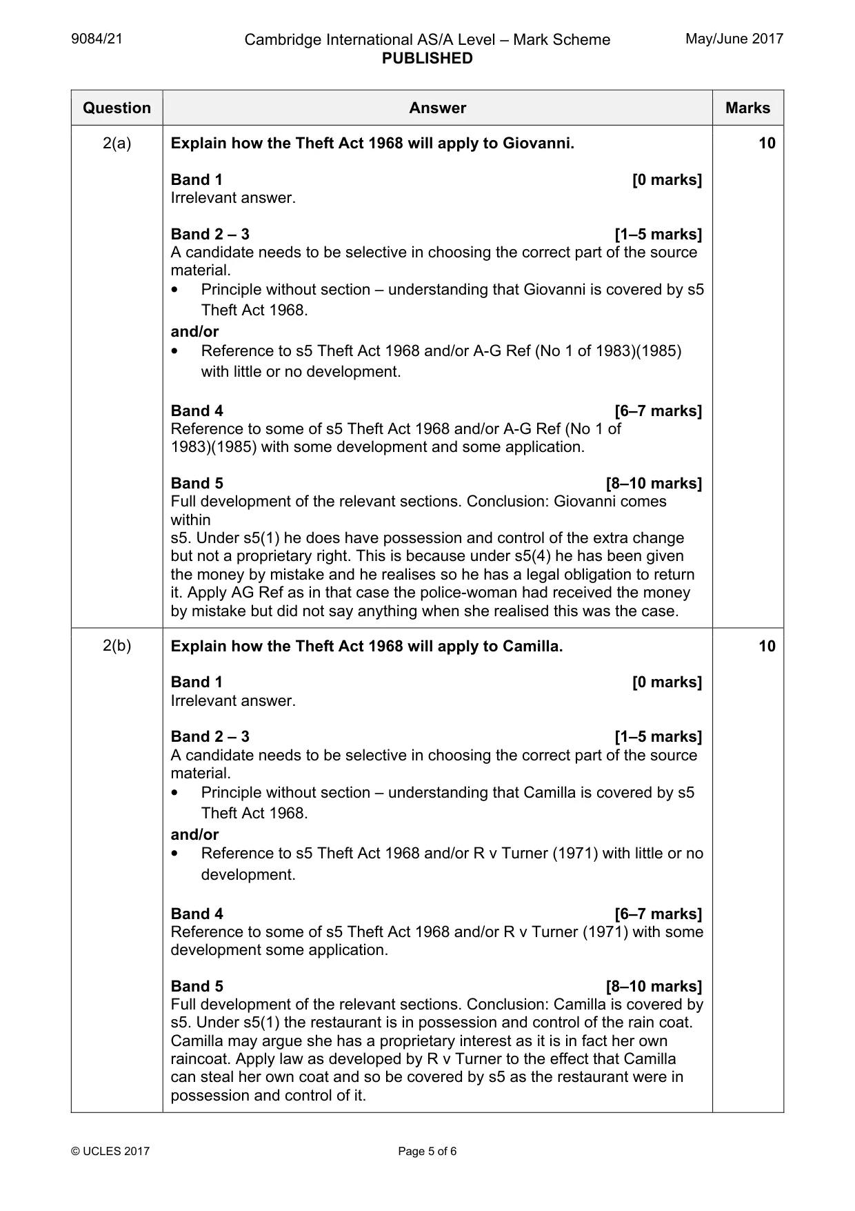 Mark scheme, page 5 of 6
