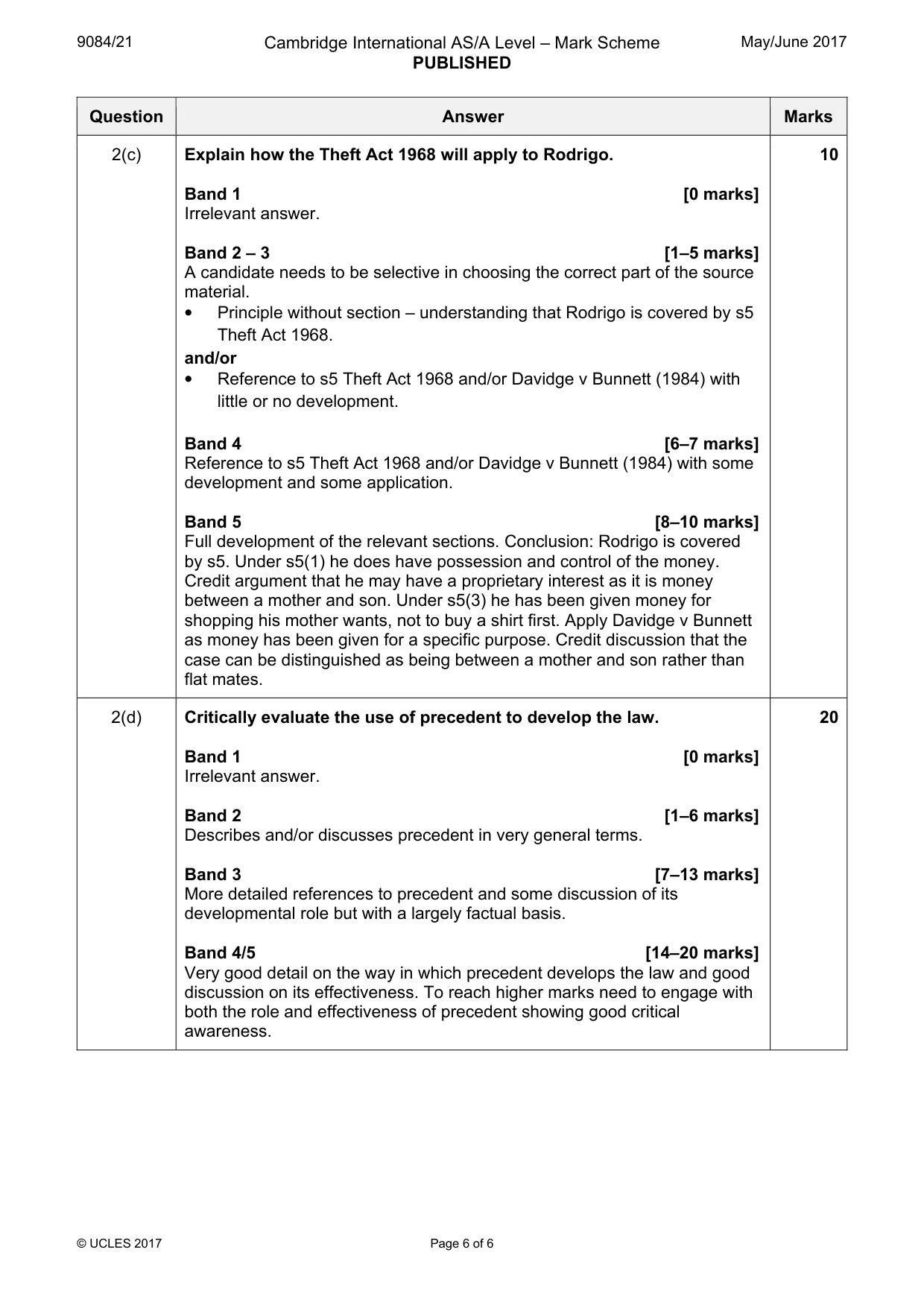 Mark scheme, page 6 of 6