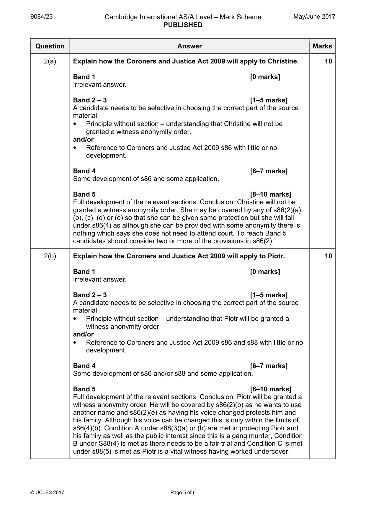 Mark scheme, page 5 of 6