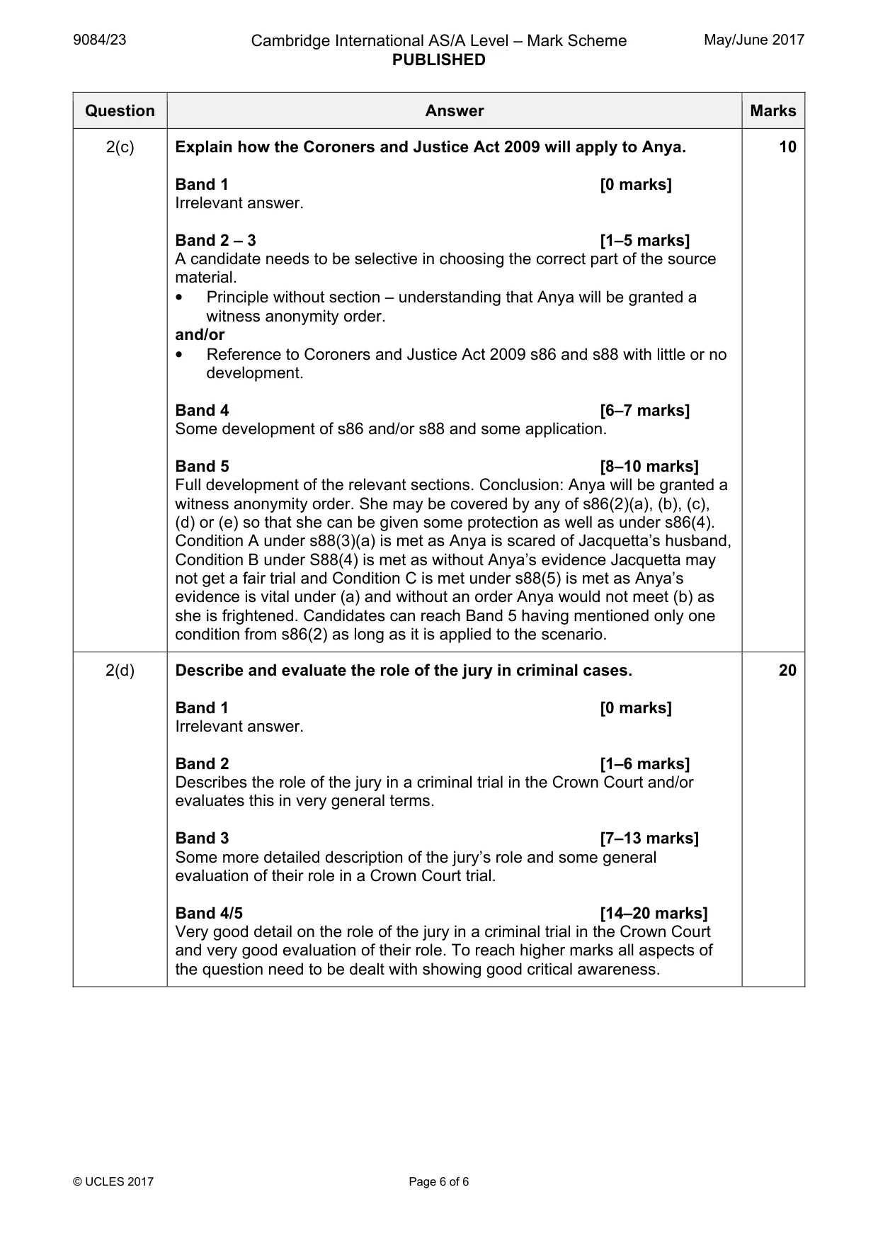 Mark scheme, page 6 of 6