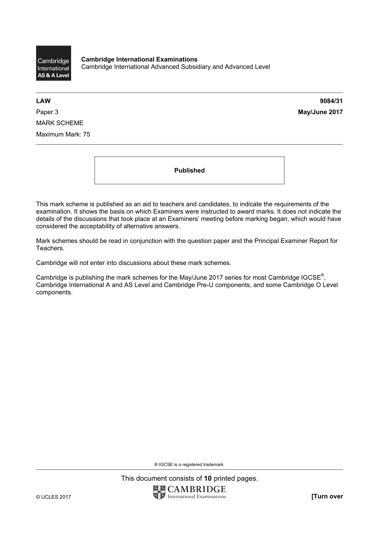 Mark scheme, page 1 of 10