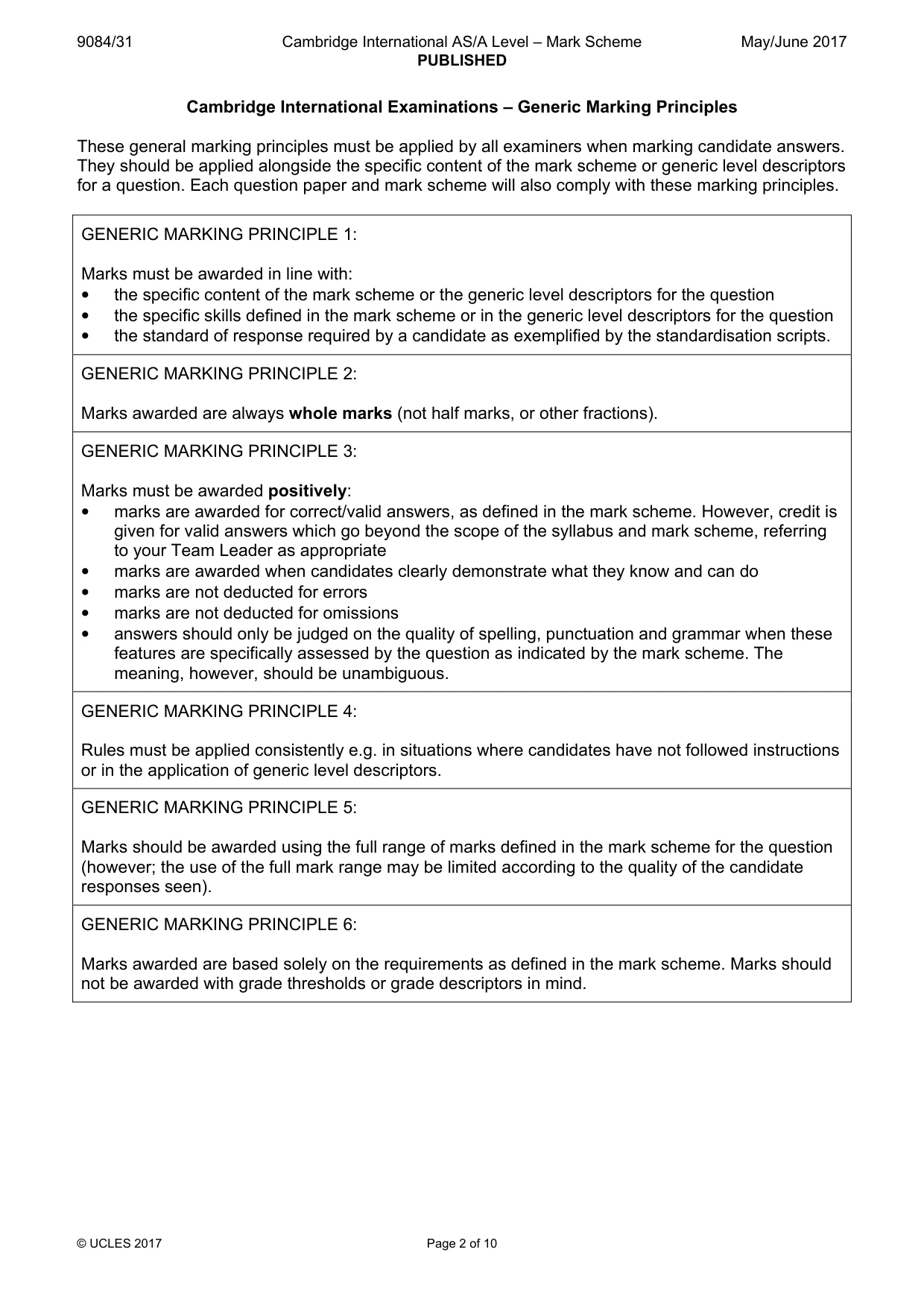 Mark scheme, page 2 of 10