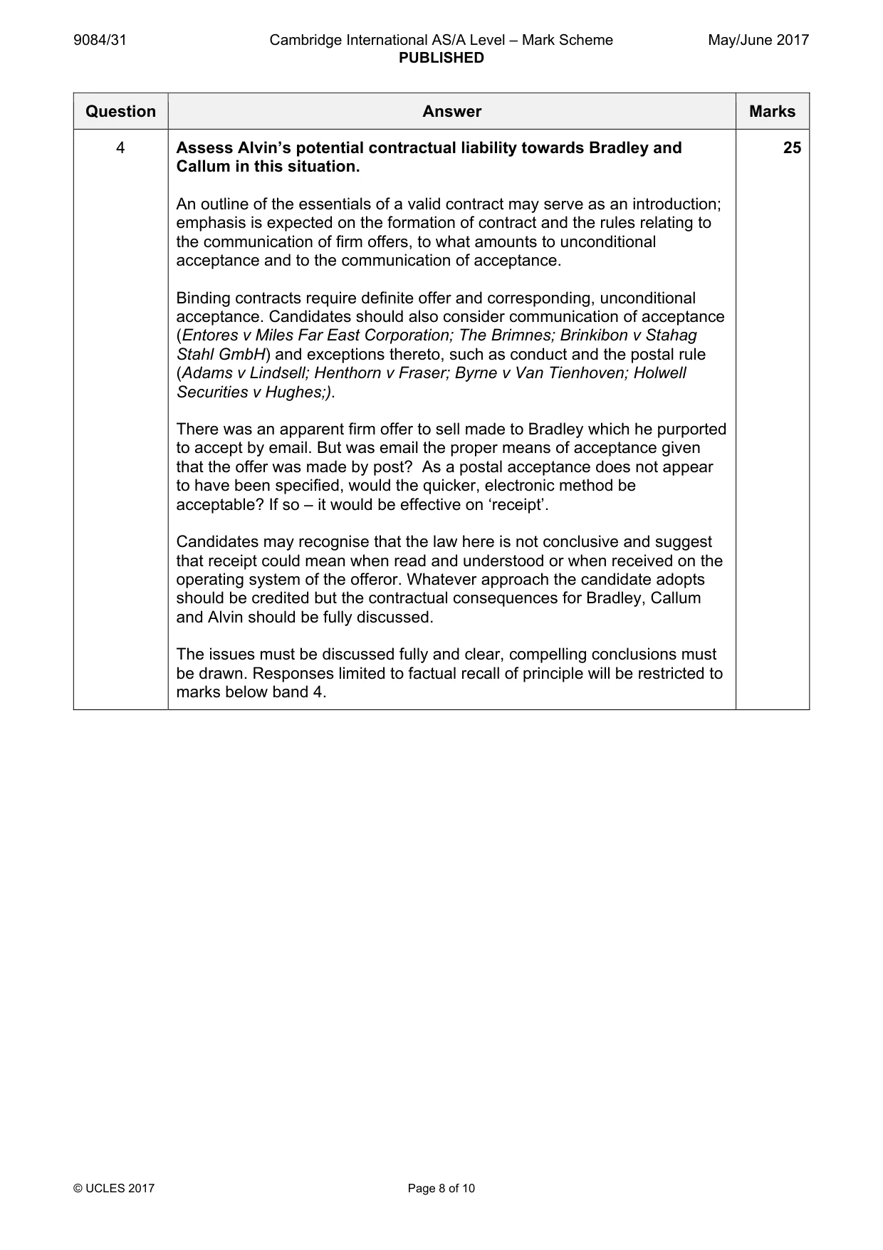 Mark scheme, page 8 of 10