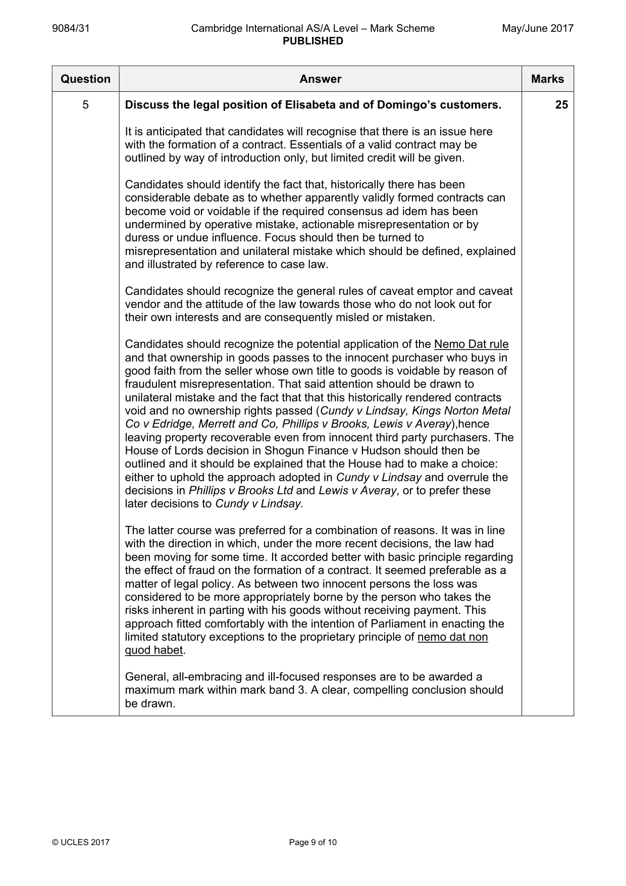 Mark scheme, page 9 of 10
