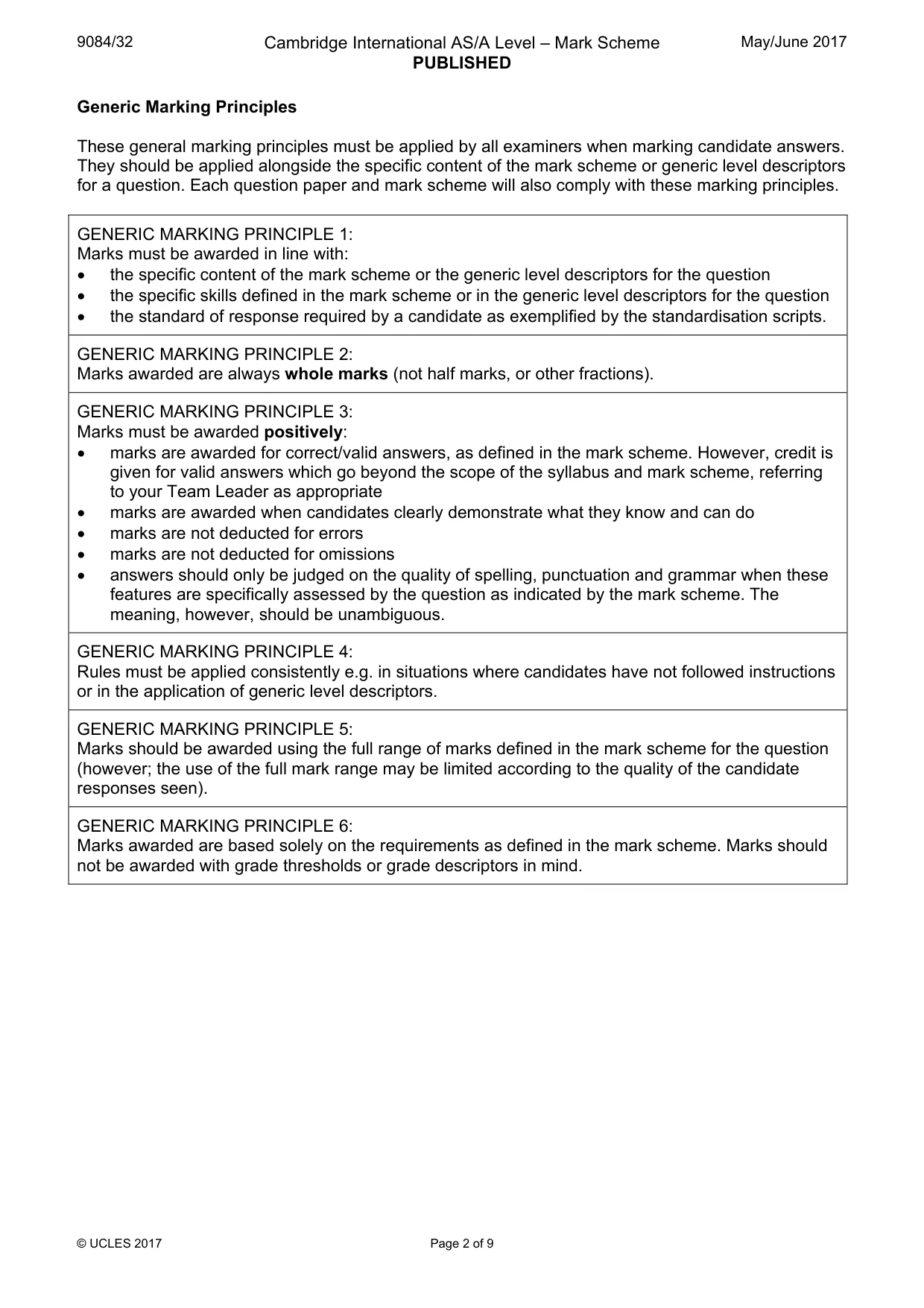 Mark scheme, page 2 of 9