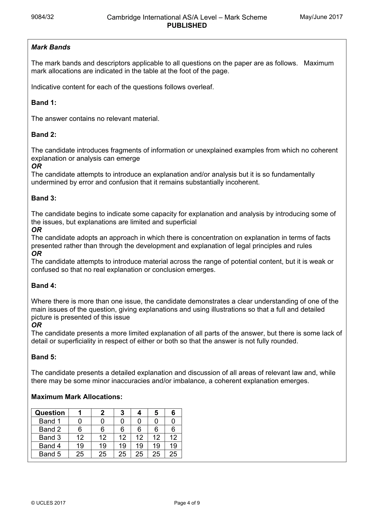 Mark scheme, page 4 of 9