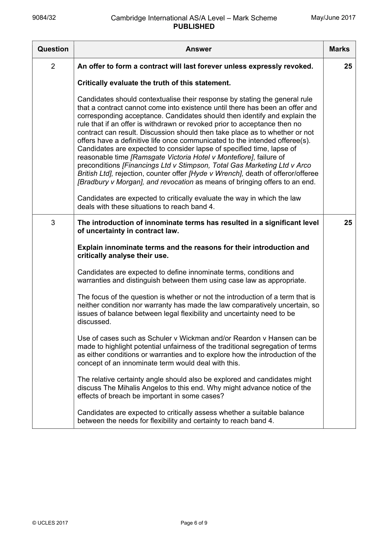 Mark scheme, page 6 of 9