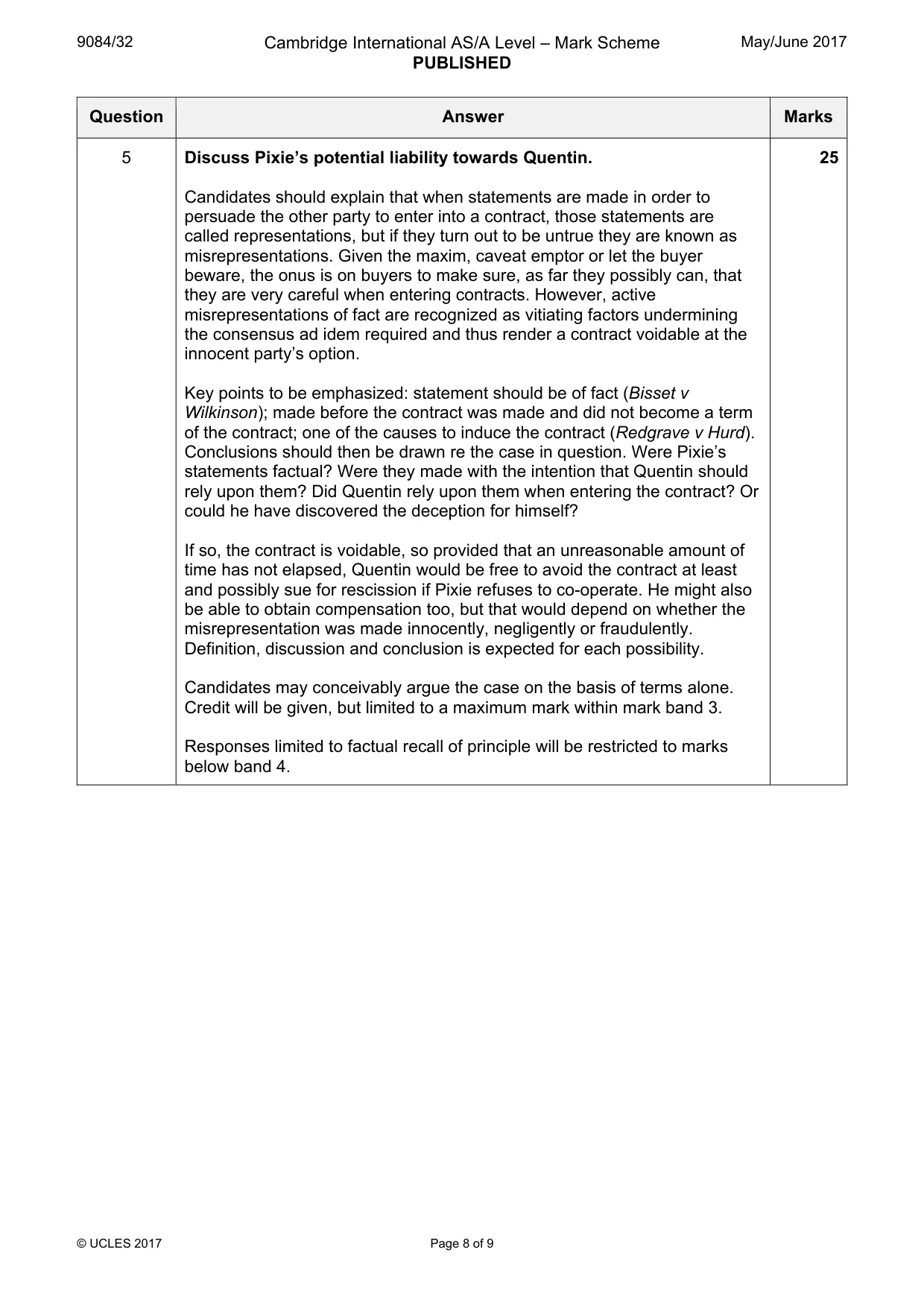 Mark scheme, page 8 of 9