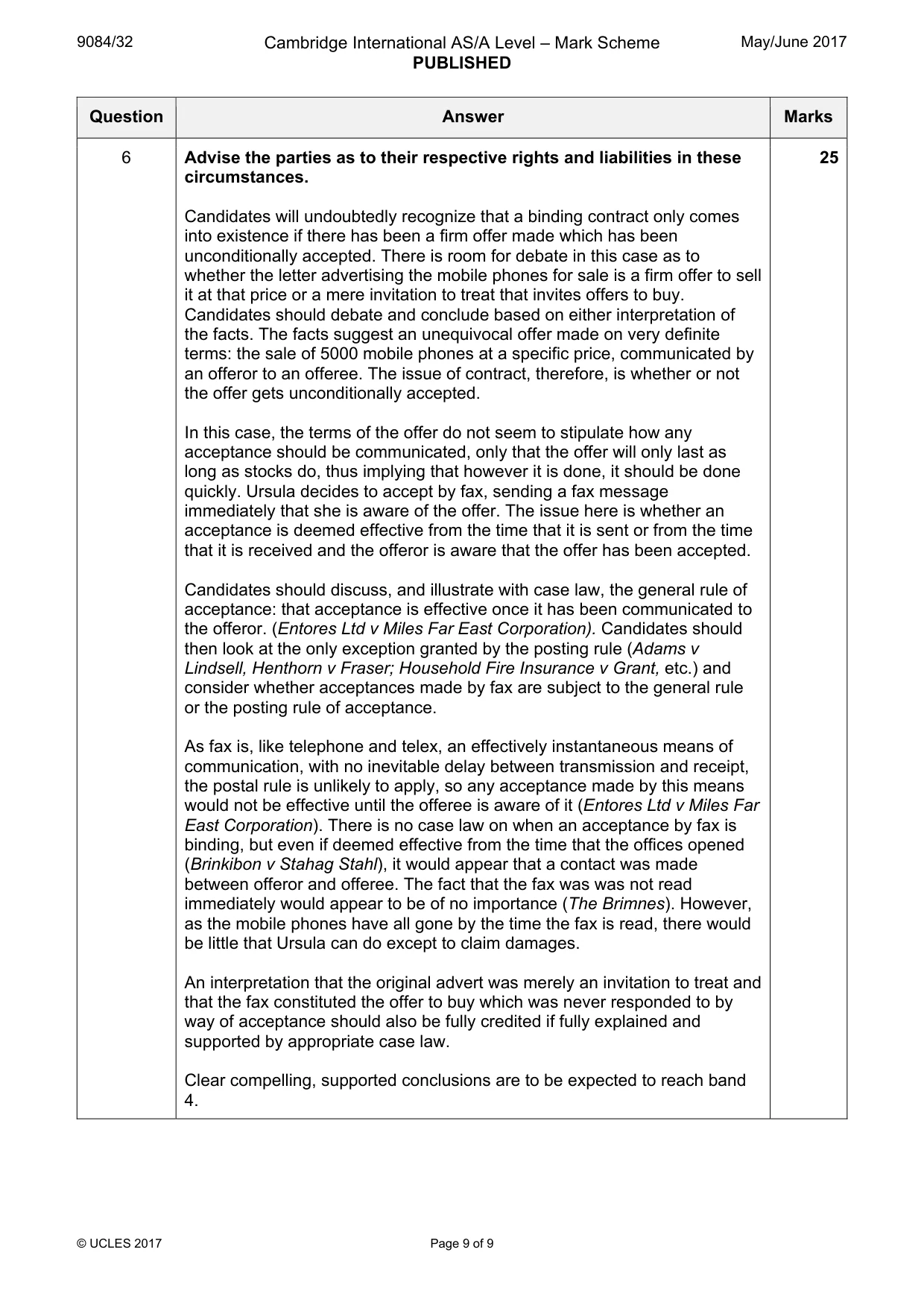Mark scheme, page 9 of 9