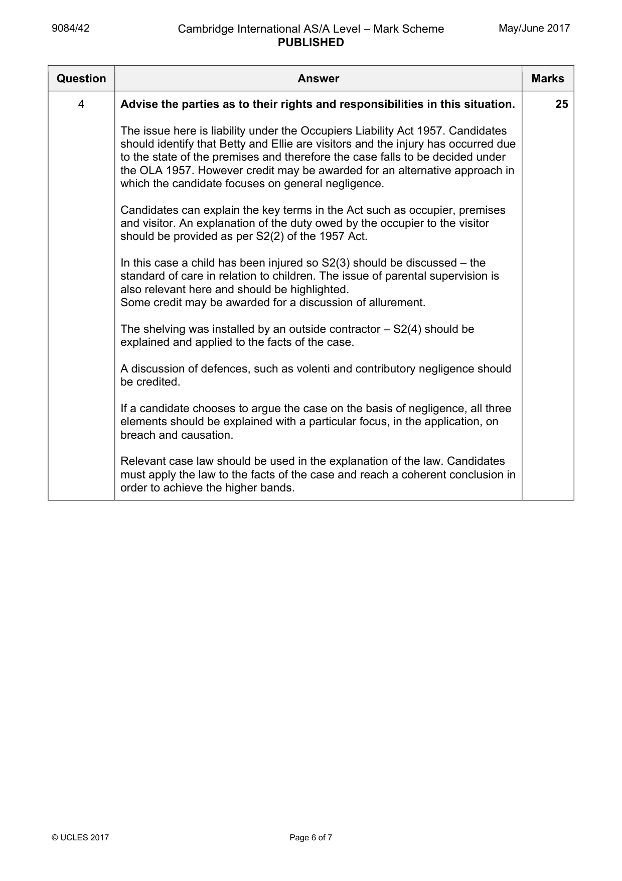 Mark scheme, page 6 of 7
