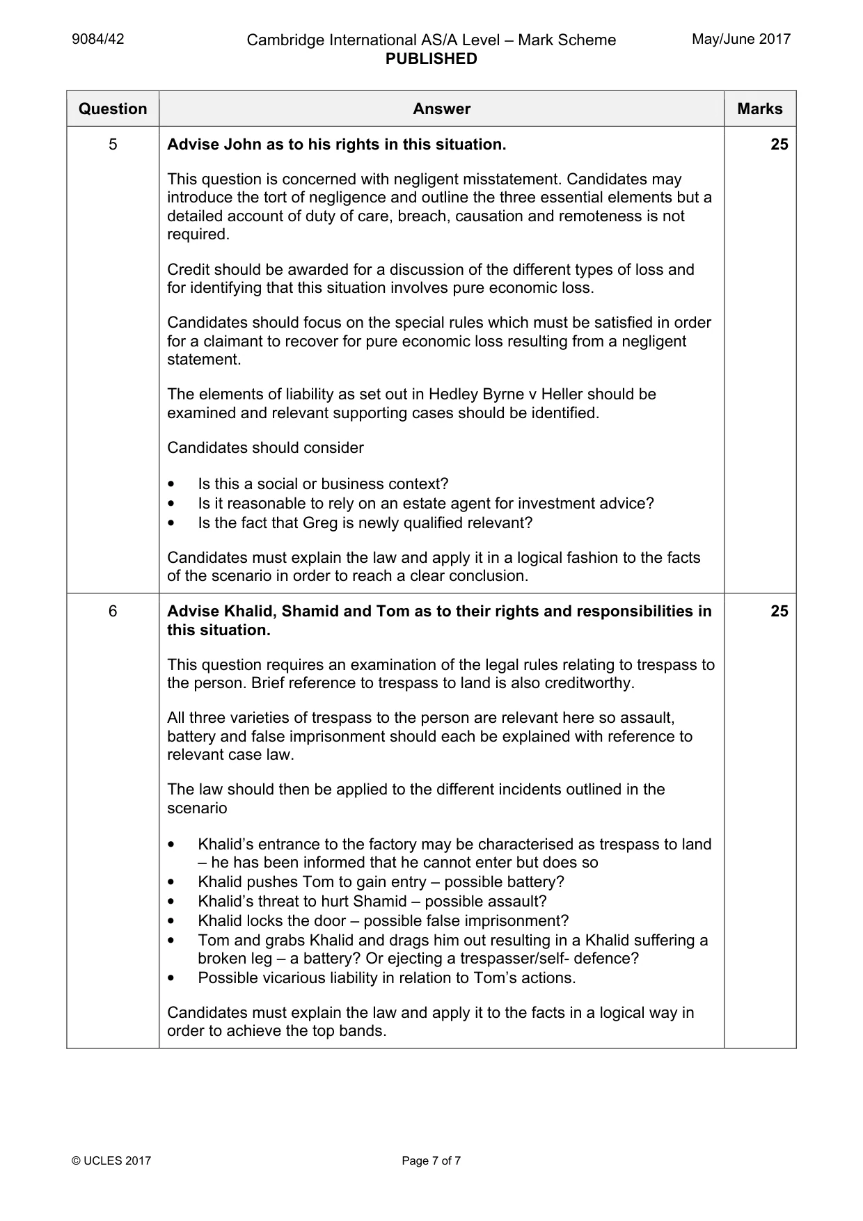 Mark scheme, page 7 of 7
