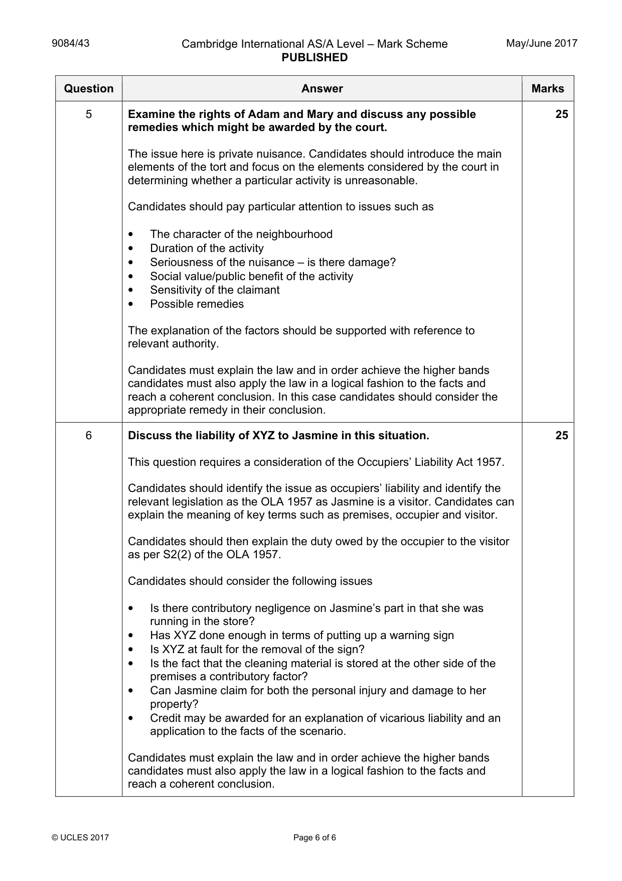 Mark scheme, page 6 of 6