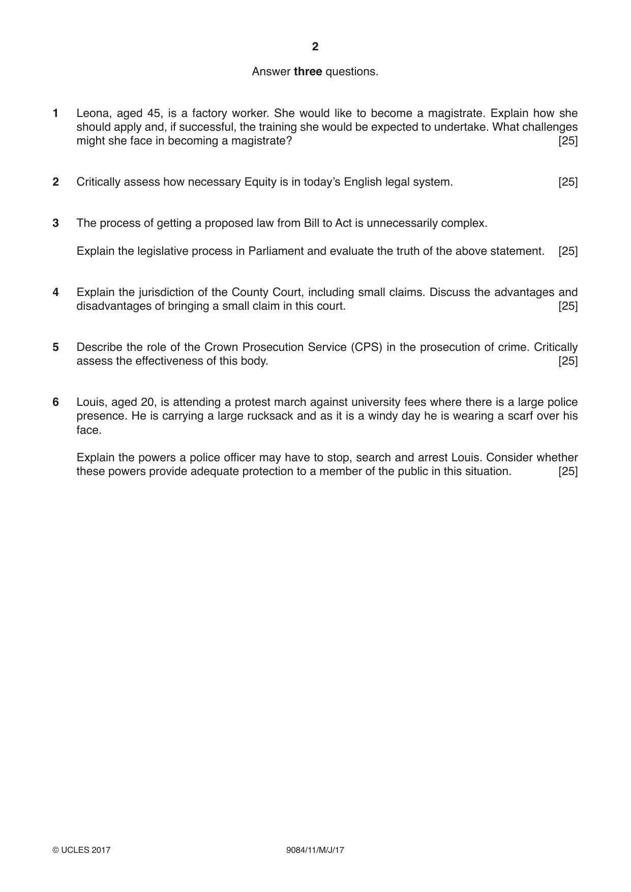 Cambridge A Level Law 9084 2017 May/June Paper 1 · Variant 1 question paper, page 2 of 4