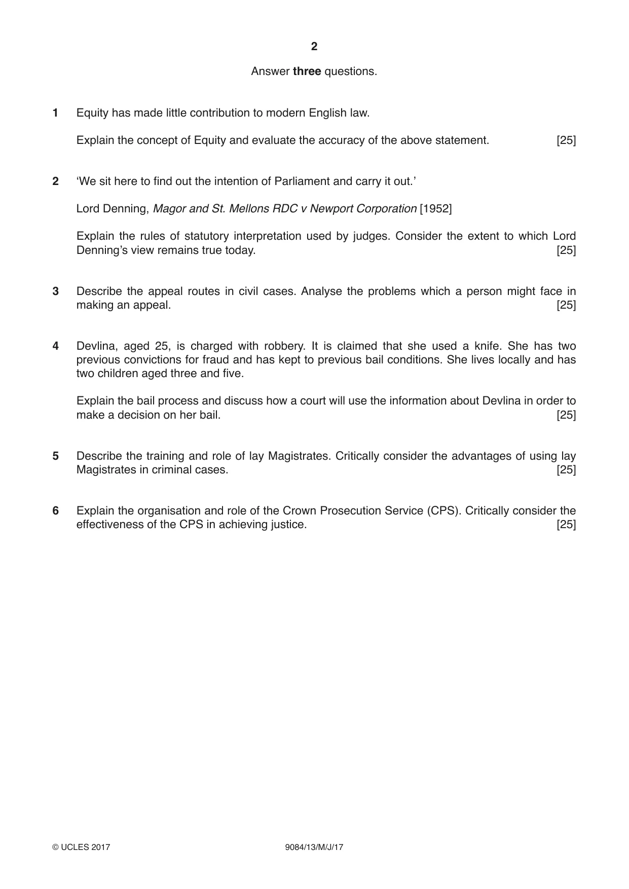 Cambridge A Level Law 9084 2017 May/June Paper 1 · Variant 3 question paper, page 2 of 4