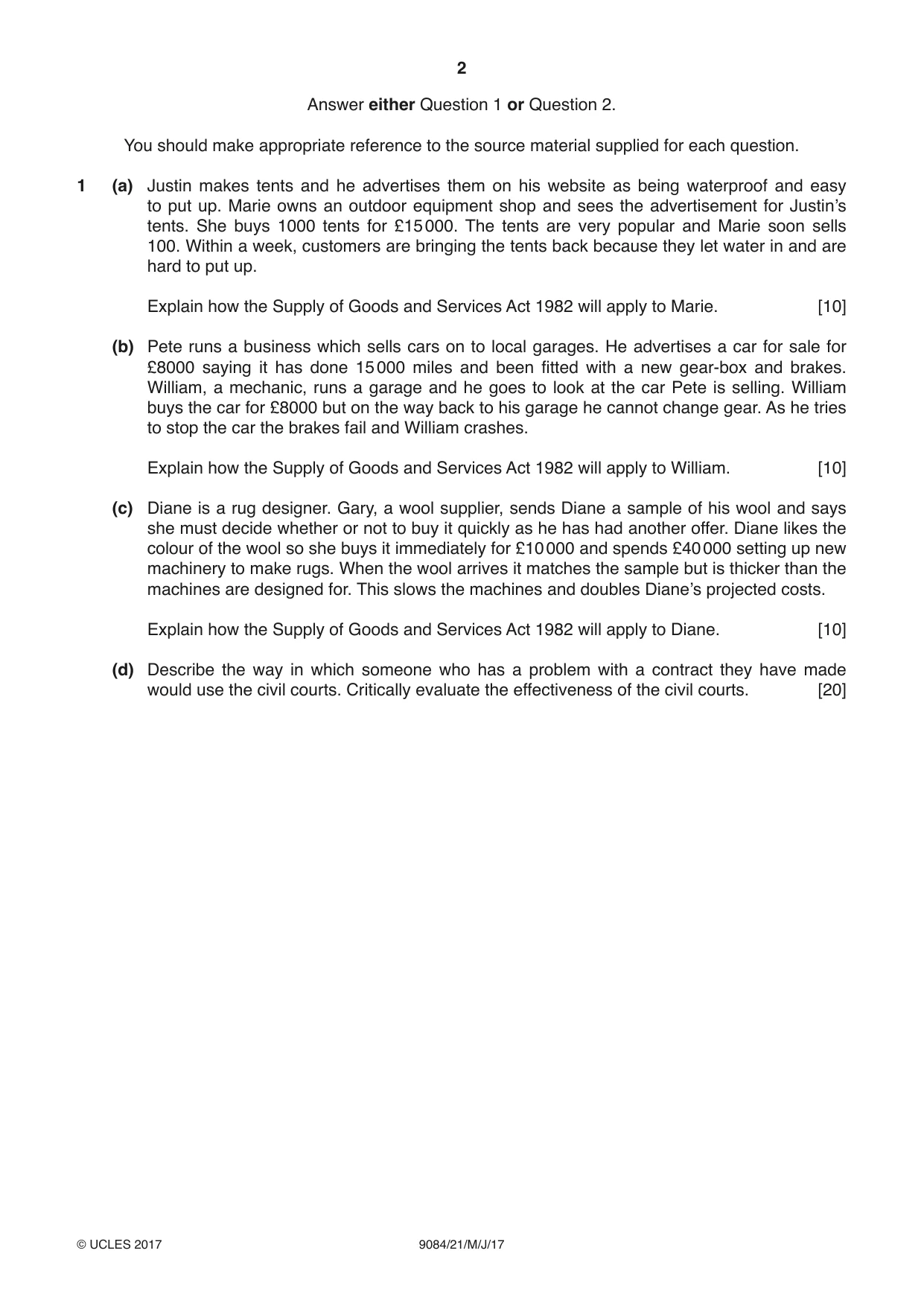 Cambridge A Level Law 9084 2017 May/June Paper 2 · Variant 1 question paper, page 2 of 8