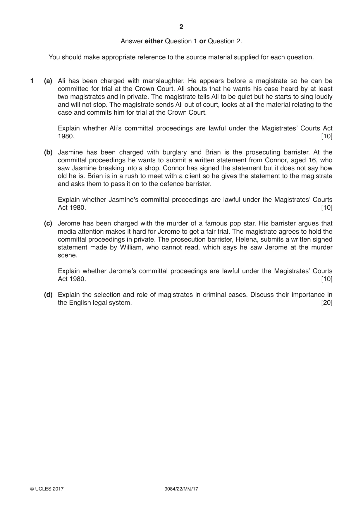 Cambridge A Level Law 9084 2017 May/June Paper 2 · Variant 2 question paper, page 2 of 8