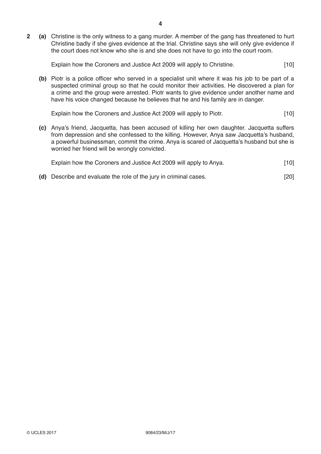 Cambridge A Level Law 9084 2017 May/June Paper 2 · Variant 3 question paper, page 4 of 8