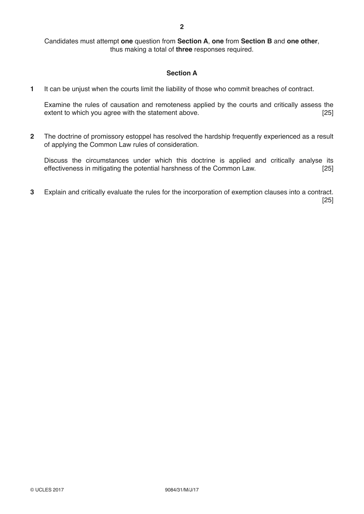 Cambridge A Level Law 9084 2017 May/June Paper 3 · Variant 1 question paper, page 2 of 4