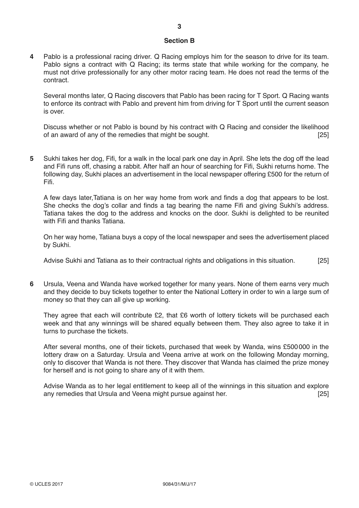 Cambridge A Level Law 9084 2017 May/June Paper 3 · Variant 1 question paper, page 3 of 4