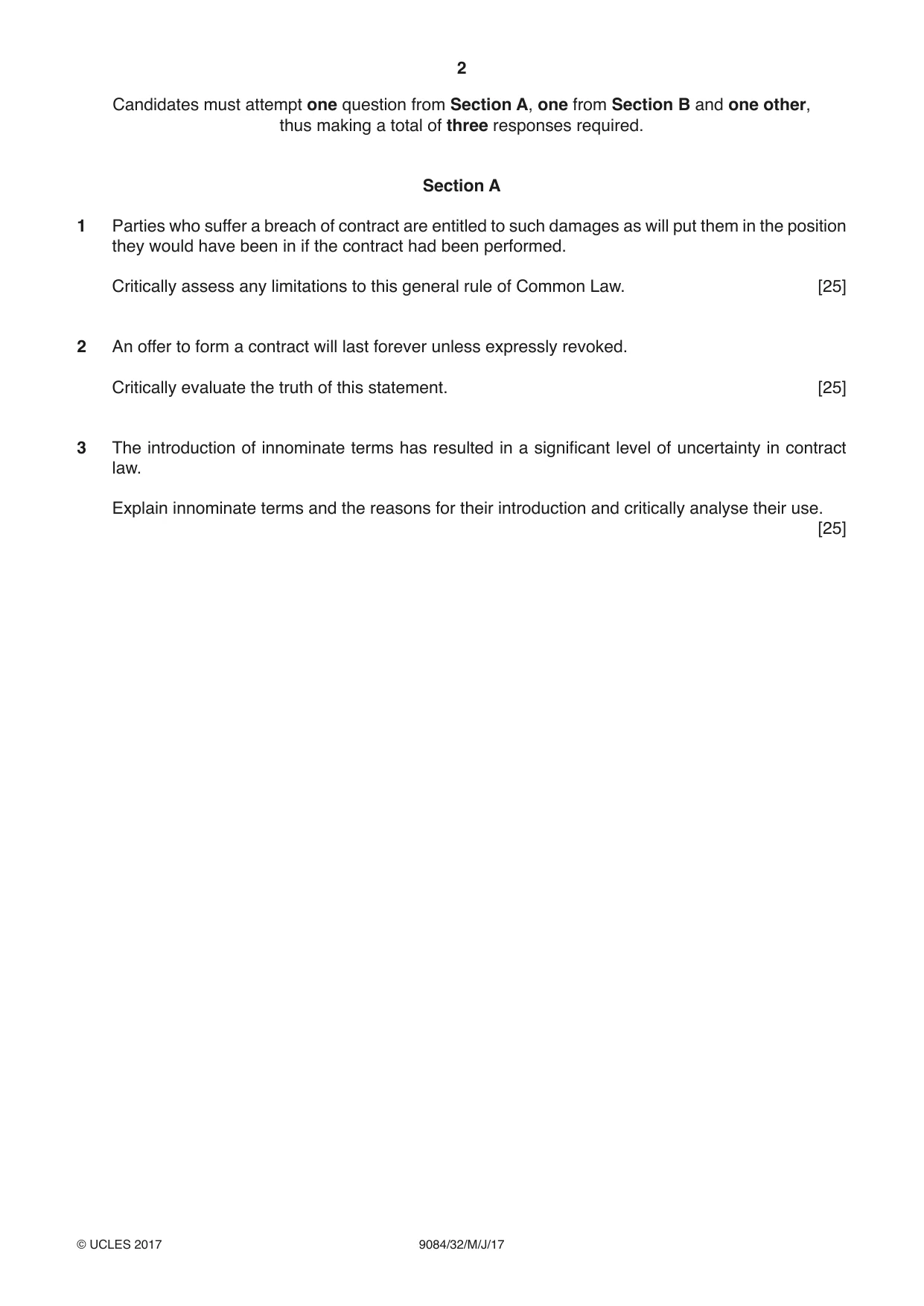 Cambridge A Level Law 9084 2017 May/June Paper 3 · Variant 2 question paper, page 2 of 4