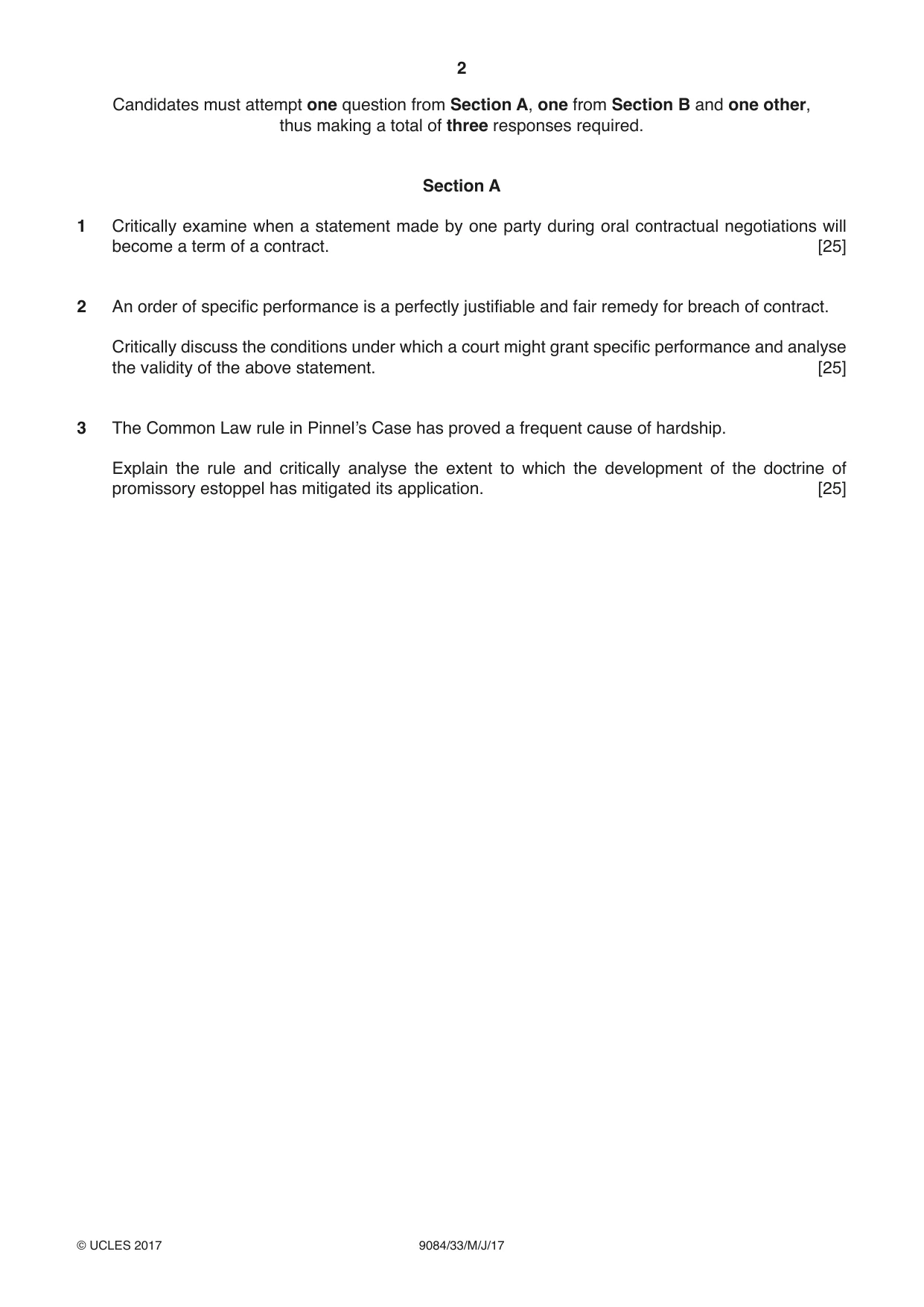 Cambridge A Level Law 9084 2017 May/June Paper 3 · Variant 3 question paper, page 2 of 4