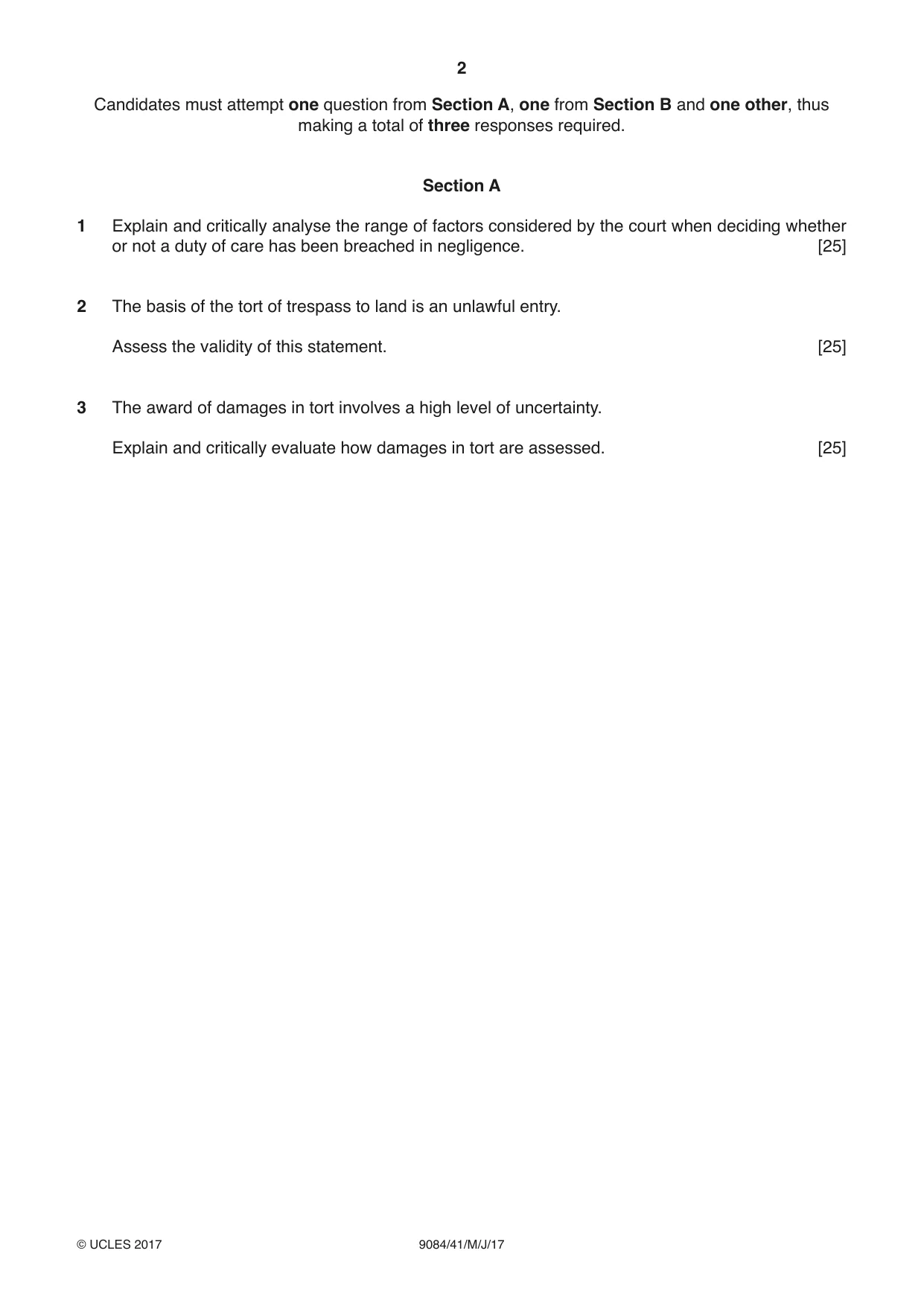 Cambridge A Level Law 9084 2017 May/June Paper 4 · Variant 1 question paper, page 2 of 4