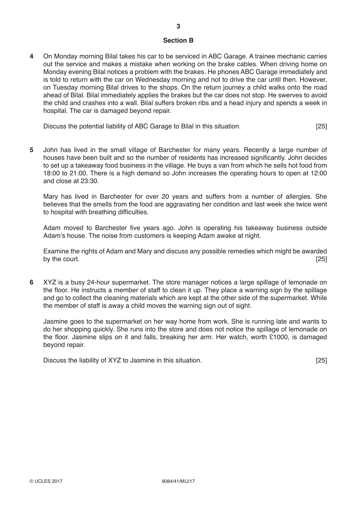 Cambridge A Level Law 9084 2017 May/June Paper 4 · Variant 1 question paper, page 3 of 4